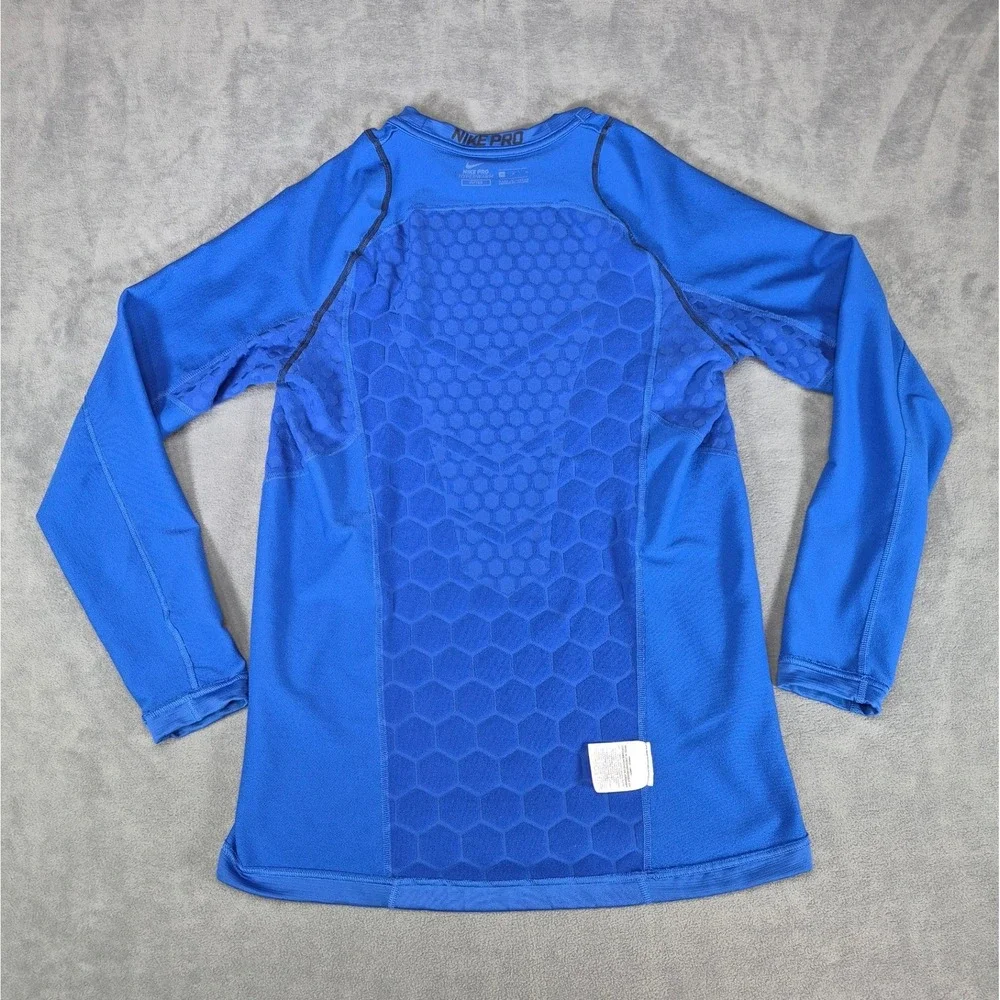 Nike Pro Hyperwarm Mens Medium Blue Fitted Long Sleeve Thermal Athletic Top